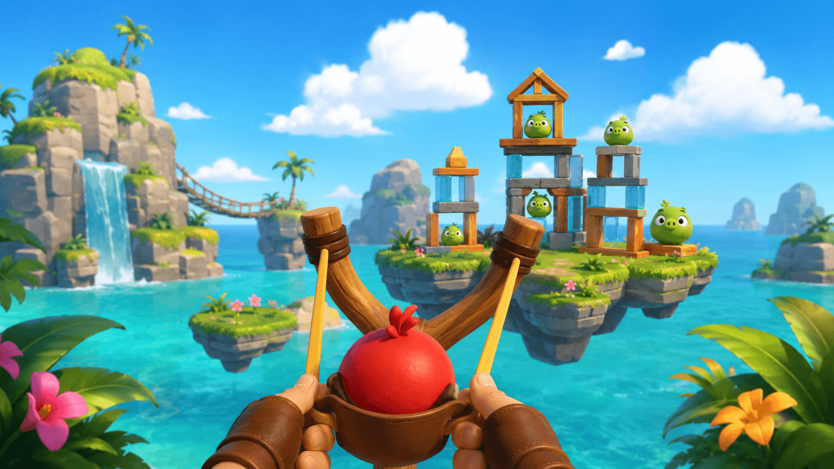 Тропический островной тир со рогаткой в Angry Birds VR