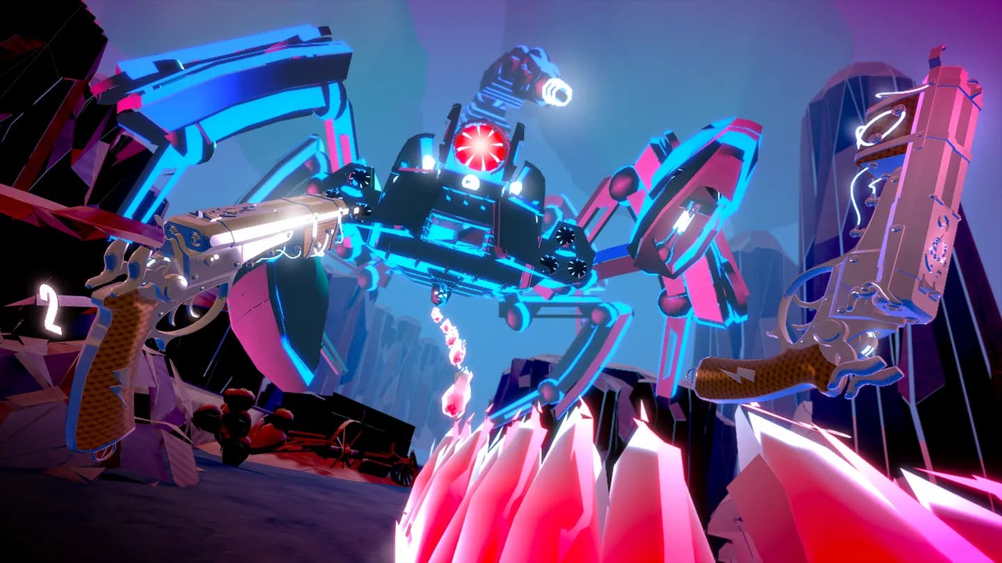 Игровой процесс VR-игры Pistol Whip при прокате шлемов виртуальной реальности в ProstoVR.