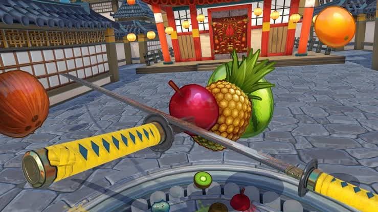 Обзор игрового процесса VR-игры Fruit Ninja VR при аренде очков виртуальной реальности в ProstoVR.