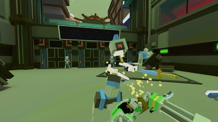 Игровой процесс VR-игры Clone Drone in the Hyperdome при прокате шлемов виртуальной реальности в ProstoVR.