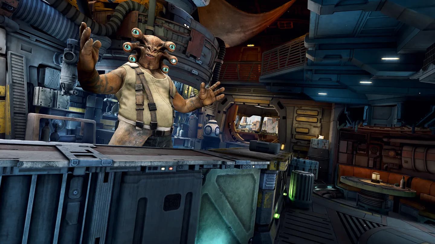Игровой процесс VR-игры Star Wars: Tales from the Galaxy's Edge при прокате шлемов виртуальной реальности в ProstoVR.