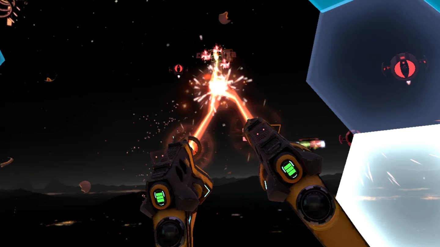 Обзор игрового процесса VR-игры Space Pirate Trainer DX при аренде очков виртуальной реальности в ProstoVR.