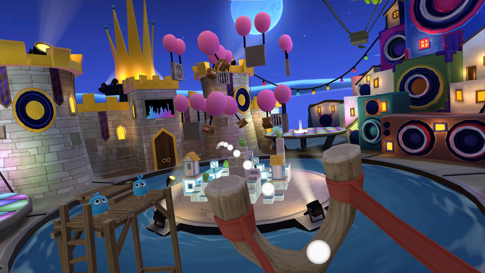 Игровой процесс VR-игры Angry Birds VR: Isle of Pigs при прокате шлемов виртуальной реальности в ProstoVR.