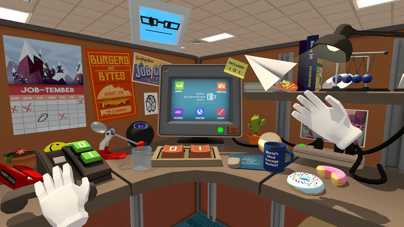 Игровой процесс VR-игры Job Simulator при прокате шлемов виртуальной реальности в ProstoVR.