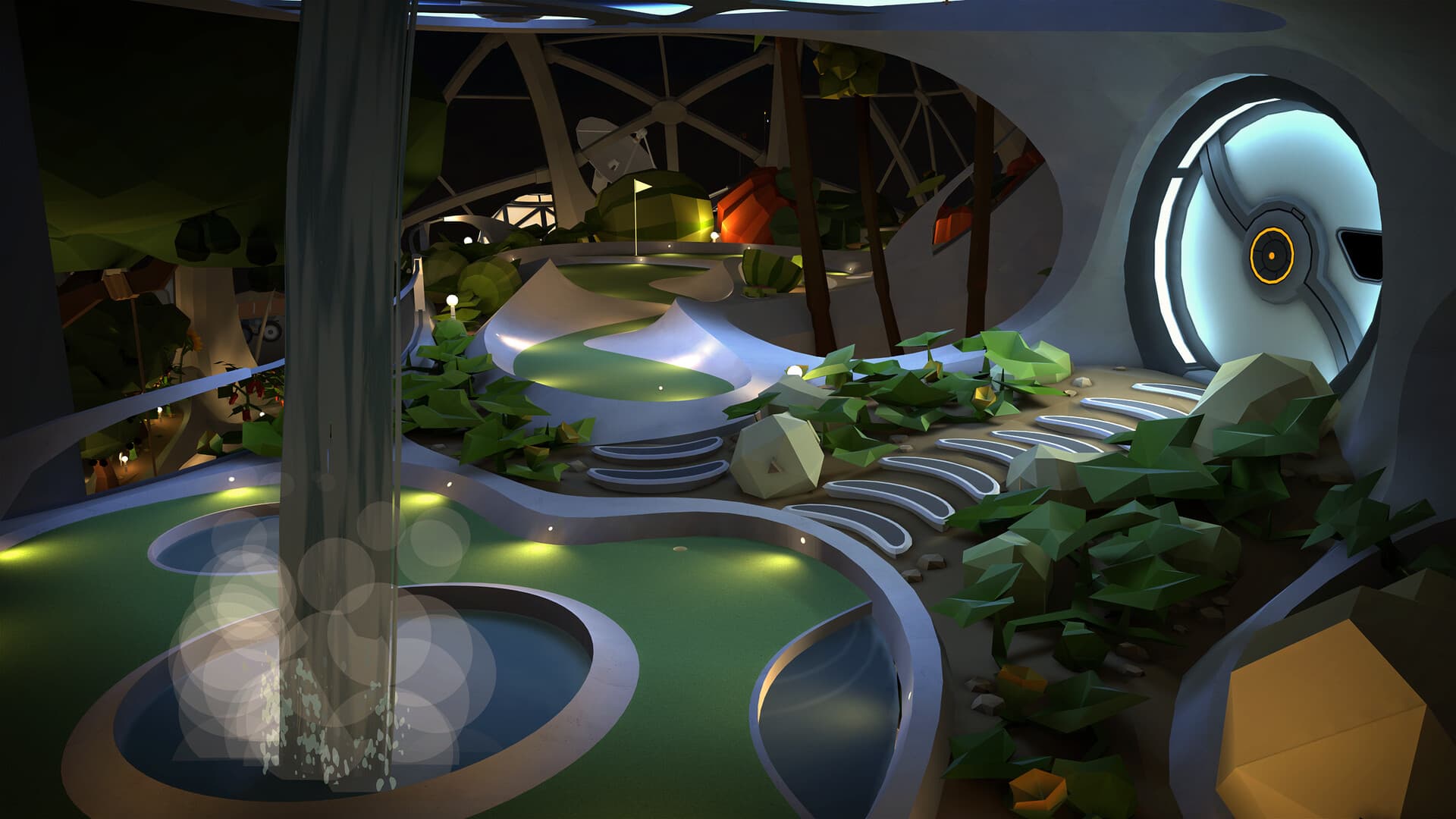 Игровой процесс VR-игры Walkabout Mini Golf при прокате шлемов виртуальной реальности в ProstoVR.