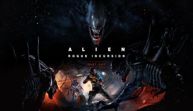 Постер VR-хоррора Alien: Rogue Incursion с вооружённой героиней, окружённой ксеноморфами в мрачной космической локации.